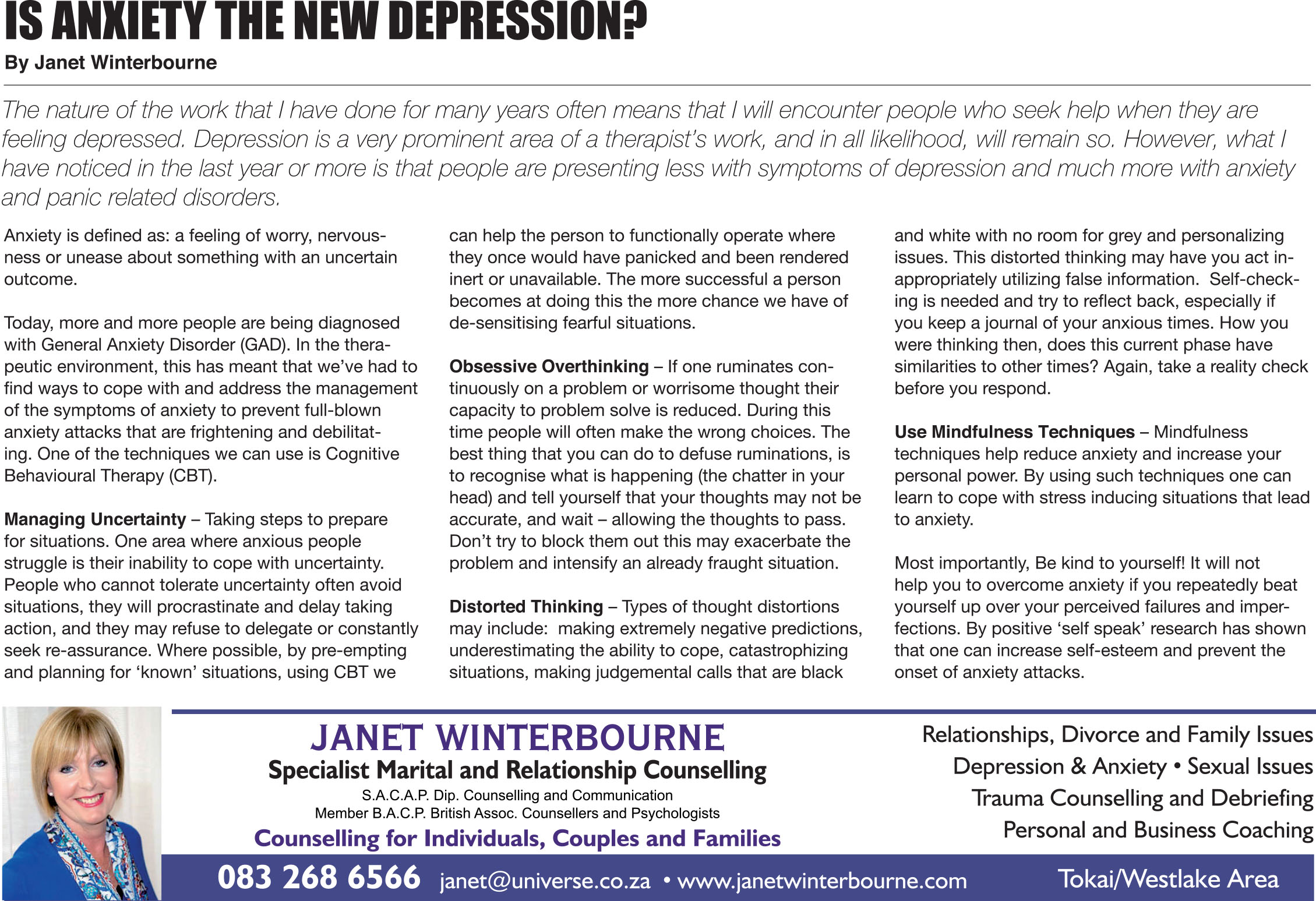Is anxiety the new depression | Psychologist Cape Town Is anxiety the new depression | Psychologist Cape Town